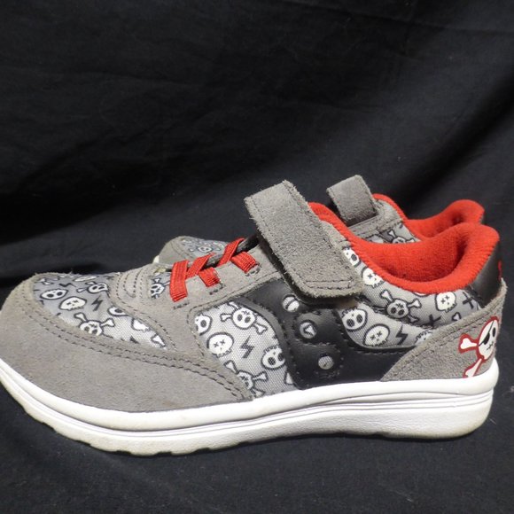 SAUCONY, S-Baby Jazz Lite, Velcro and lace shoes, skull design, size US 9W - Picture 4 of 8